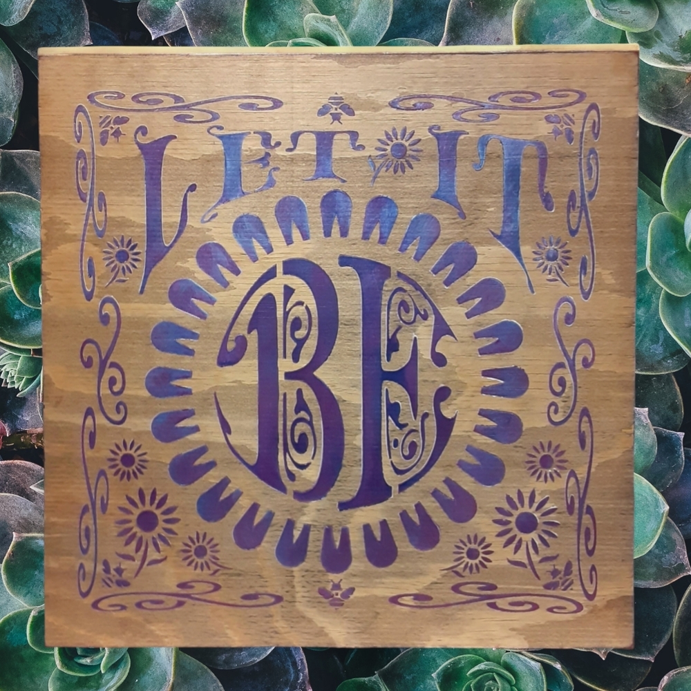 Let It Be Wood Canvas Sign 12" Painted Boho Metallic Shelf Leaner Wall Art